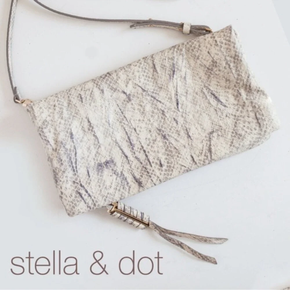 Stella & Dot Snakeskin-Print Wristlet Clutch in Beige and Taupe